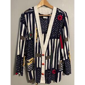 Vintage Nebula Jacket Womens 16 Blue Abstract Stripe Button Front Artsy 90s